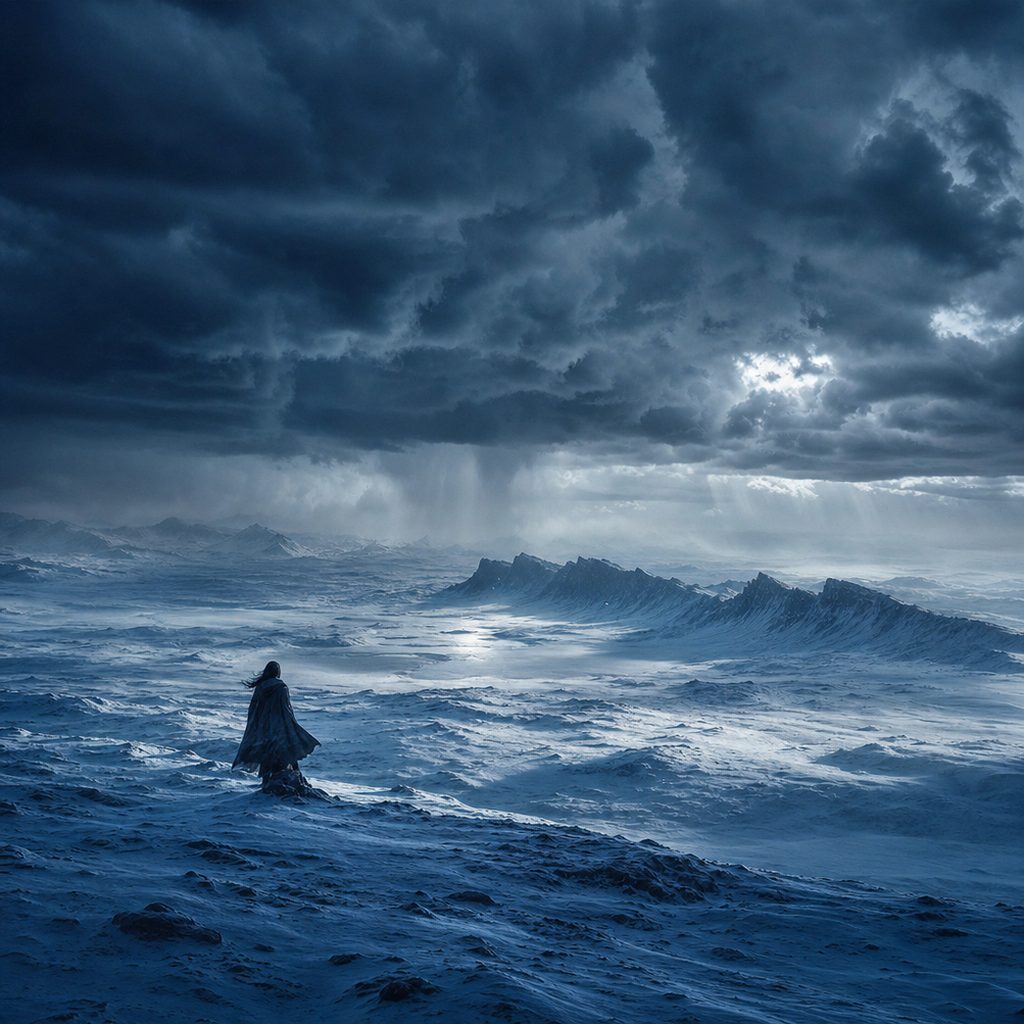 A dark sea under storm clouds with a crescent moon — evoking the nautical opening of Siege and Storm by Leigh Bardugo