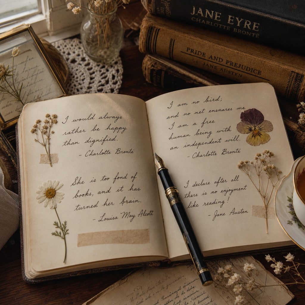 Open books with underlined passages on a cream-coloured desk